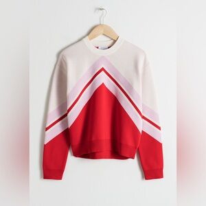 & Other Stories Red and Pink Chevron Sweater